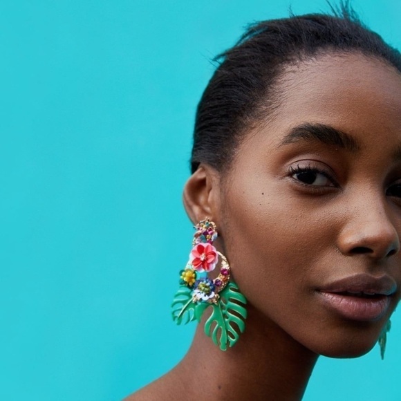 XL Tropical Leaf Drop Earrings - Picture 3 of 4